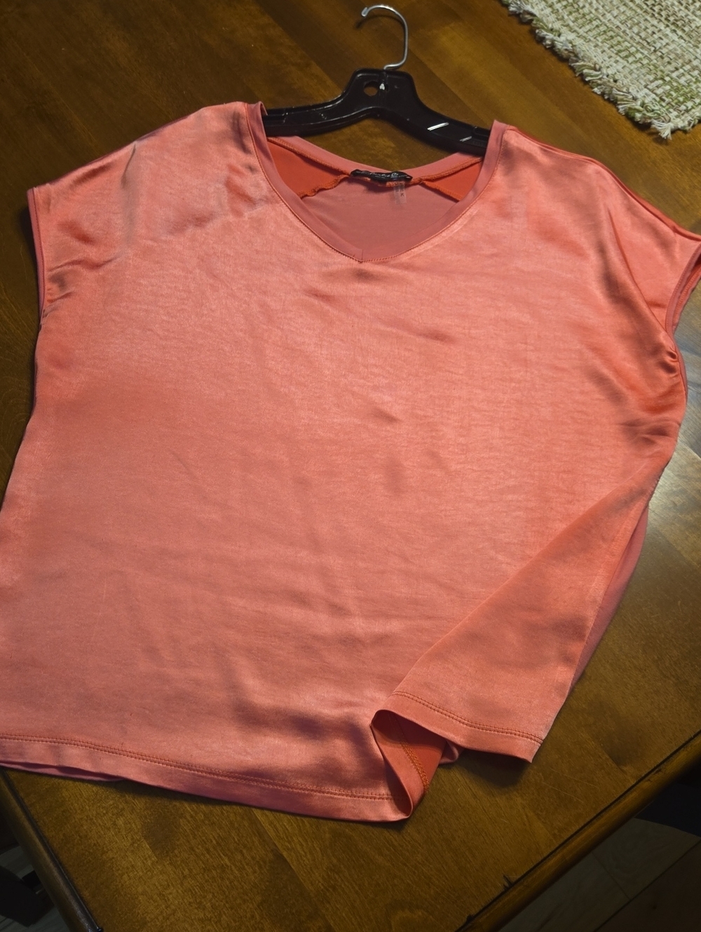 CHARLIE B Coral V-Neck Short Sleeve Top